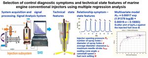 Selection of control diagnostic symptoms and technical state features of marine engine conventional injectors using multiple regression analysis